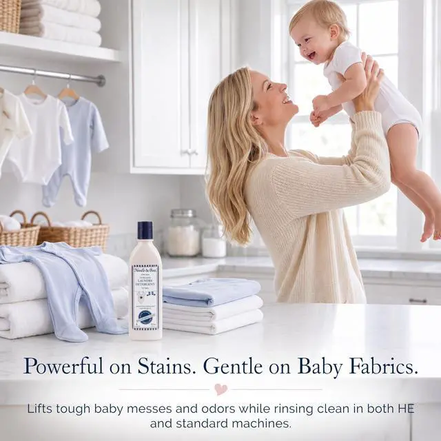 Alt view image 6 of 7 - Laundry Essentials Laundry detergent, 8 Fl Oz (Pack of 1) | Signature Crème Douce scent with stain-fighting enzymes for gentle cleaning of baby clothes and everyday essentials