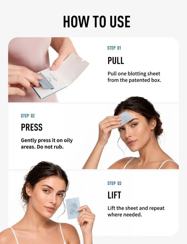 Alt view image 6 of 7 - Large Face Oil Blotting Sheets 1pk/100 Makeup Friendly High Absorbency | Natural Matte Papers with Bamboo Charcoal Easy Dispensing Smart Design Perfect for Daily Skin Care & Great On-the-Go
