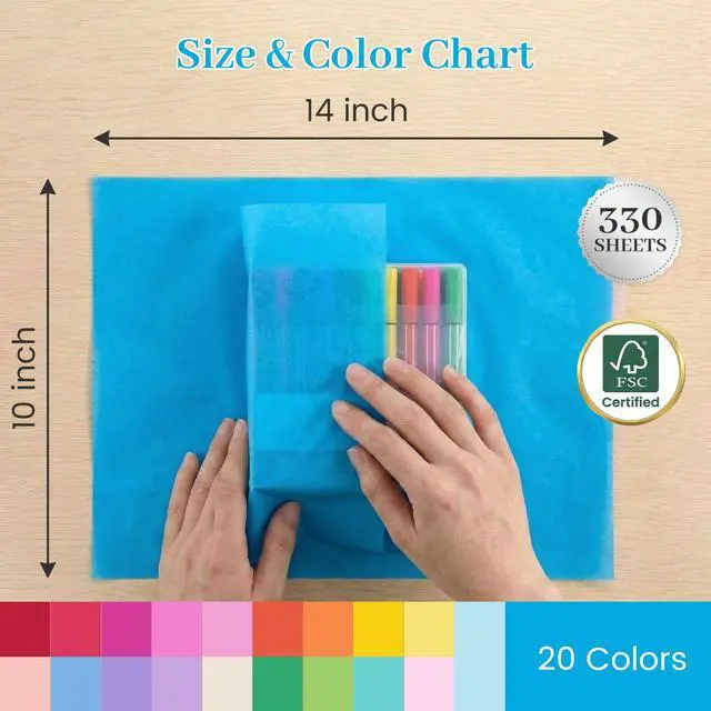 Alt view image 5 of 7 - Tissue Paper 330 Sheets, 14 X 10 inch 20 Colors for Gift Bags | 14 GSM Soft Paper, Small Gift Wrapping, Classroom Crafts, Gift Bags Filler and Paper Flowers