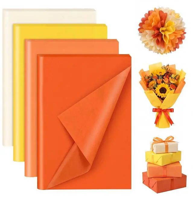 Main image of 160 Sheets Orange Yellow Tissue Paper for Gift Bags 20 X 14 Inches | Fall Tissue Paper Bulk for Art Crafts Autumn Halloween Birthday First Day of School Decorations