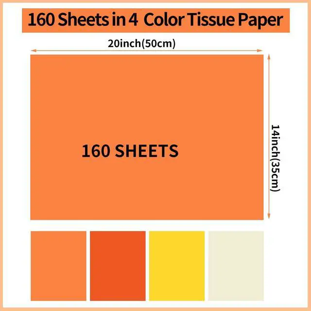 Alt view image 2 of 7 - 160 Sheets Orange Yellow Tissue Paper for Gift Bags 20 X 14 Inches | Fall Tissue Paper Bulk for Art Crafts Autumn Halloween Birthday First Day of School Decorations