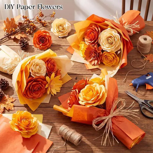 Alt view image 4 of 7 - 160 Sheets Orange Yellow Tissue Paper for Gift Bags 20 X 14 Inches | Fall Tissue Paper Bulk for Art Crafts Autumn Halloween Birthday First Day of School Decorations