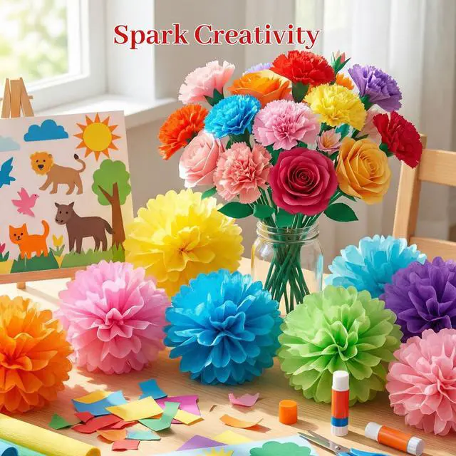 Alt view image 3 of 7 - Tissue Paper 120 Sheets, 20 X 14 inch 20 Colors for Gift Bags | 14 GSM Soft Paper, Gift Bags Filler, DIY Flowers and Pom-Poms, Wedding and Birthday Wrapping