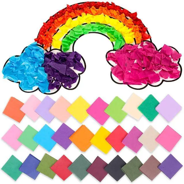 Main image of Tissue Paper Squares - 1x 1 inch for Arts and Crafts (3000 Pcs) | 1x 1 inch, 3000 Pcs in 30 Colors, Rainbow Tissue Squares for Arts Craft DIY Scrapbooking Scrunch Art Classroom Activities