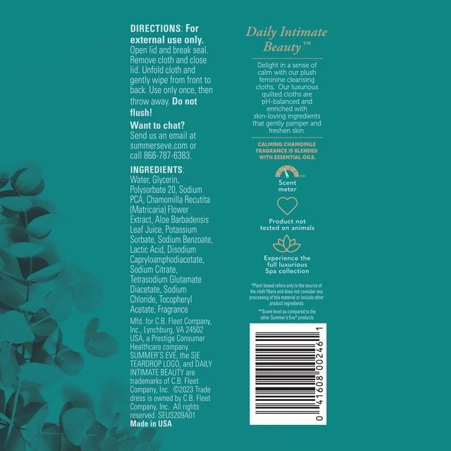 Alt view image 6 of 6 - Spa Calming Chamomile Feminine Wipes, 100% Plant Based*, pH balanced Plush Cloths, 24 Count