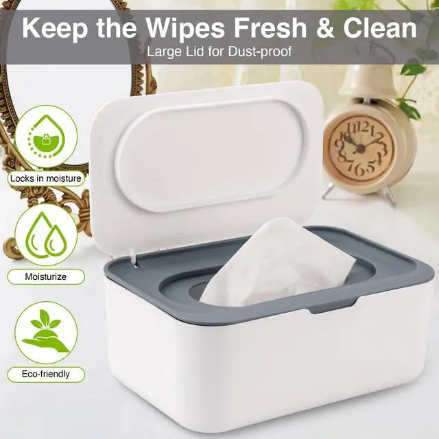 Alt view image 2 of 7 - Baby Wipes Dispenser, Wipe Holder for Baby & Adult,Keeps Wet Tissue Fresh, Non-Slip Wipes Case,Easy Open & Close Flushable Wipe Container with Sealing Design Lid