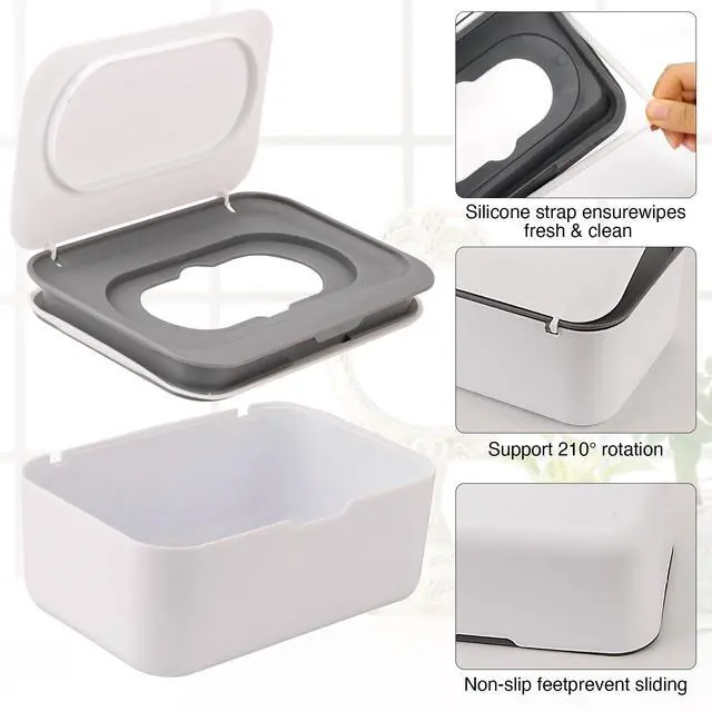 Alt view image 4 of 7 - Baby Wipes Dispenser, Wipe Holder for Baby & Adult,Keeps Wet Tissue Fresh, Non-Slip Wipes Case,Easy Open & Close Flushable Wipe Container with Sealing Design Lid