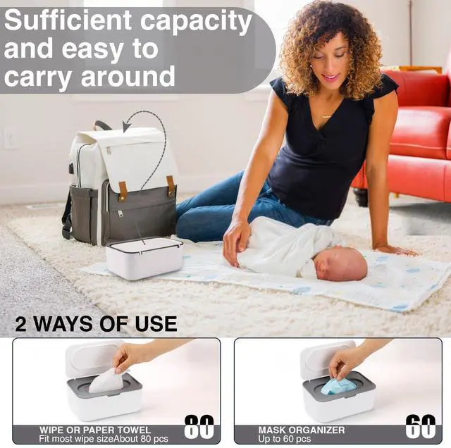 Alt view image 6 of 7 - Baby Wipes Dispenser, Wipe Holder for Baby & Adult,Keeps Wet Tissue Fresh, Non-Slip Wipes Case,Easy Open & Close Flushable Wipe Container with Sealing Design Lid