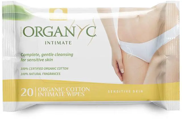 Main image of - Made with Organic Cotton Intimate Wet Wipes For Sensitive Skin, pH Balanced, No Parabens, Alcohol, or Chlorine, 20 Count (Pack of 1)