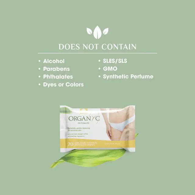 Alt view image 2 of 3 - - Made with Organic Cotton Intimate Wet Wipes For Sensitive Skin, pH Balanced, No Parabens, Alcohol, or Chlorine, 20 Count (Pack of 1)