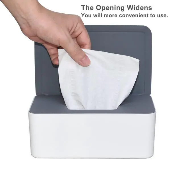 Alt view image 4 of 7 - Diaper Wipes Dispenser, Tissue Storage Box Case (Gray-White) | Refillable Baby Wipe Container, Keeps Wipes Clean, Wet Wipe Dispenser Holder with Lid for Home, Office, Cars