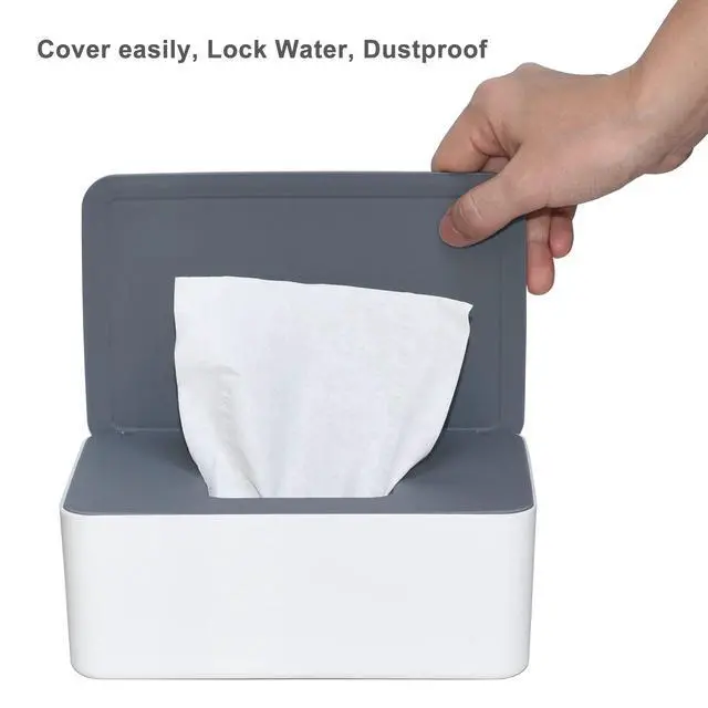 Alt view image 3 of 7 - Diaper Wipes Dispenser, Tissue Storage Box Case (Gray-White) | Refillable Baby Wipe Container, Keeps Wipes Clean, Wet Wipe Dispenser Holder with Lid for Home, Office, Cars
