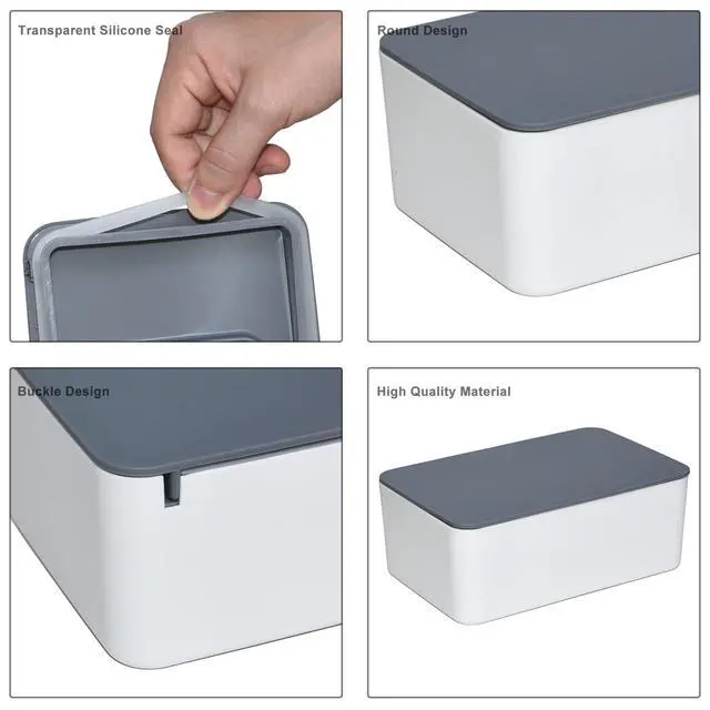 Alt view image 6 of 7 - Diaper Wipes Dispenser, Tissue Storage Box Case (Gray-White) | Refillable Baby Wipe Container, Keeps Wipes Clean, Wet Wipe Dispenser Holder with Lid for Home, Office, Cars