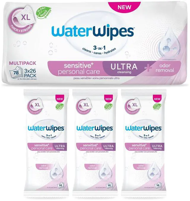 Main image of Sensitive Personal Care Ultra, Incontinence Wipes, Odor Removal, Heavy Duty XL Textured Wipes, Fragrance Free, 78 Count (3 Packs)