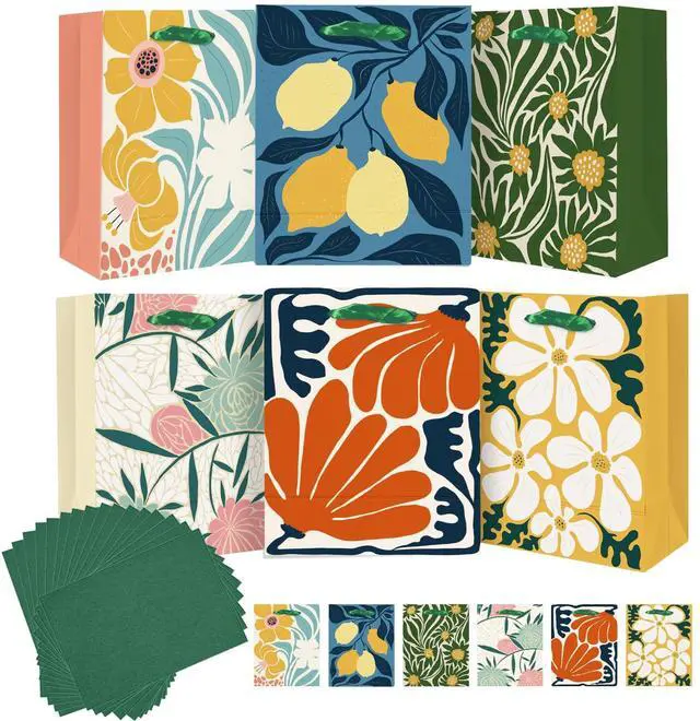 Main image of 7.9"x4.3"x9.6" 6PCS Clash Flowers Paper Gift Bags with Tissue Paper Handles Medium Size Bags Tissue Paper