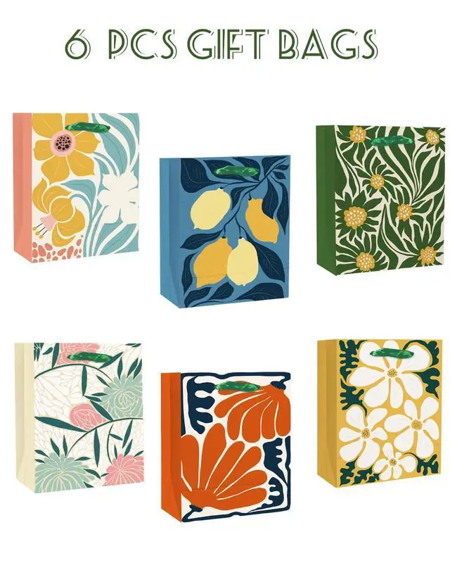 Alt view image 2 of 7 - 7.9"x4.3"x9.6" 6PCS Clash Flowers Paper Gift Bags with Tissue Paper Handles Medium Size Bags Tissue Paper