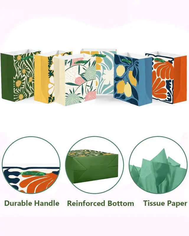 Alt view image 3 of 7 - 7.9"x4.3"x9.6" 6PCS Clash Flowers Paper Gift Bags with Tissue Paper Handles Medium Size Bags Tissue Paper