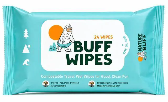 Main image of Buff Wipes Camping Wet Wipes 8 x 8 Inch Full Body & Hand Wipes, Biodegradable Unscented Outdoor Cleansing Wipes for Hiking, Backpacking, Camping Hygiene, Gym, Travel & No-Shower Cleanups, 24 Count