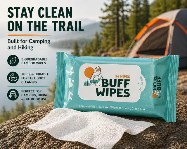 Alt view image 3 of 7 - Buff Wipes Camping Wet Wipes 8 x 8 Inch Full Body & Hand Wipes, Biodegradable Unscented Outdoor Cleansing Wipes for Hiking, Backpacking, Camping Hygiene, Gym, Travel & No-Shower Cleanups, 24 Count