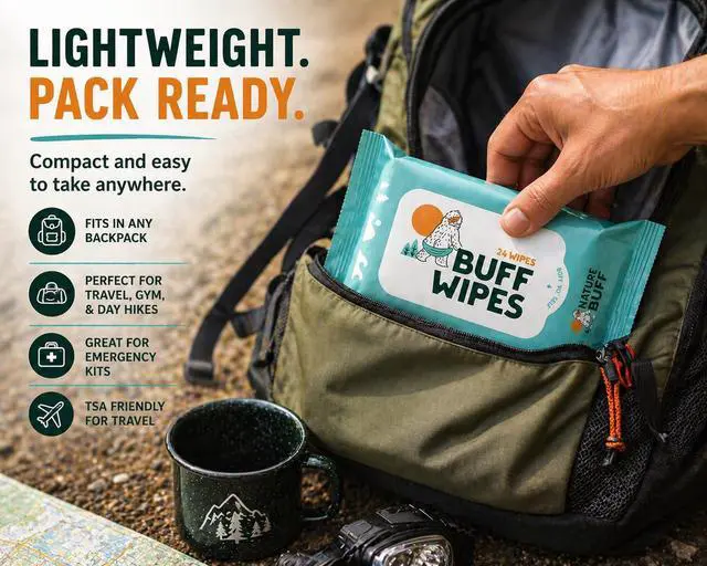 Alt view image 4 of 7 - Buff Wipes Camping Wet Wipes 8 x 8 Inch Full Body & Hand Wipes, Biodegradable Unscented Outdoor Cleansing Wipes for Hiking, Backpacking, Camping Hygiene, Gym, Travel & No-Shower Cleanups, 24 Count