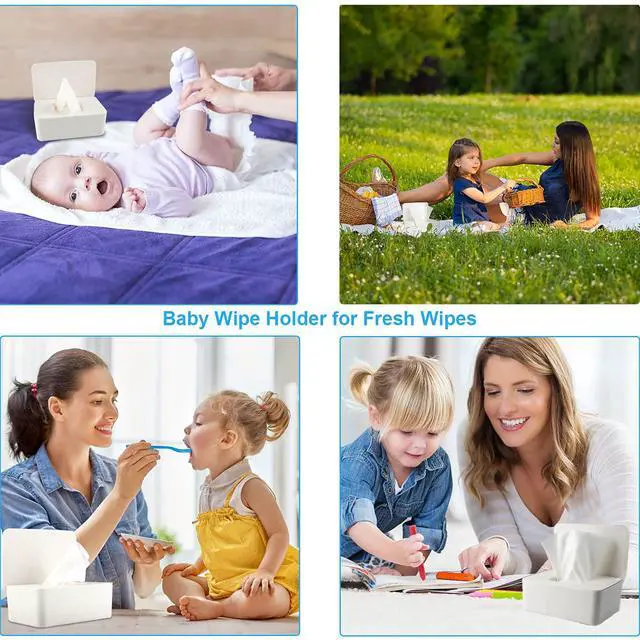 Alt view image 3 of 6 - Baby Wipes Dispenser, Wipes Dispenser Baby Wipes Case, Baby Wipe Holder for Fresh Wipes, Non-Slip Wipes Case, Wipe Container with Sealing Design Lid (White)