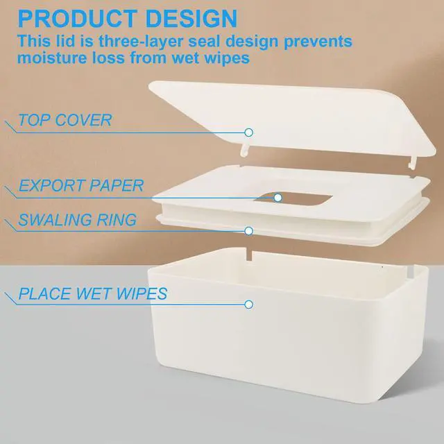 Alt view image 6 of 6 - Baby Wipes Dispenser, Wipes Dispenser Baby Wipes Case, Baby Wipe Holder for Fresh Wipes, Non-Slip Wipes Case, Wipe Container with Sealing Design Lid (White)