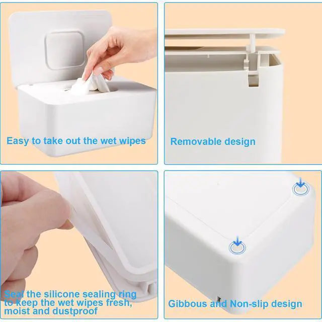 Alt view image 5 of 6 - Baby Wipes Dispenser, Wipes Dispenser Baby Wipes Case, Baby Wipe Holder for Fresh Wipes, Non-Slip Wipes Case, Wipe Container with Sealing Design Lid (White)