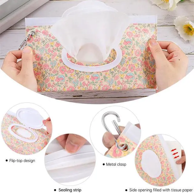 Alt view image 5 of 6 - 2Packs Baby Wipes Dispenser Portable Baby Wipe Holder Refillable Wet Wipes Container Reusable Travel Wipes Case, Keeps Wipes Fresh(Blue)