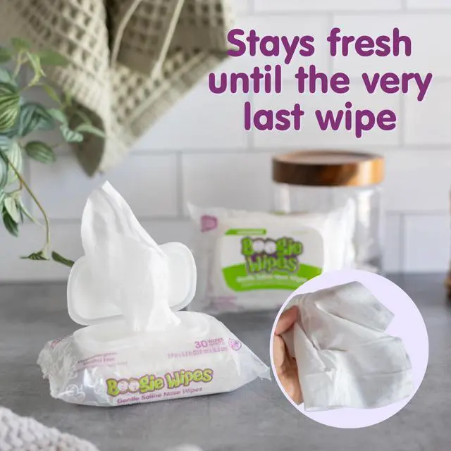 Alt view image 7 of 7 - Gentle Saline Nose Wipes Unscented - 90 Count | Hypoallergenic & Alcohol-Free, Allergy Relief, Made with Natural Saline, Aloe, Chamomile & Vitamin E, Diaper Bag Essential
