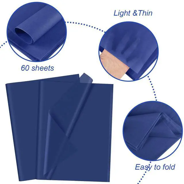 Alt view image 3 of 7 - 60 Sheets Navy Blue Tissue Paper Art Gift Wrapping Tissue Paper Bulk for DIY Crafts Decor Birthday Holiday Boys Party 20 x 14.5 inches