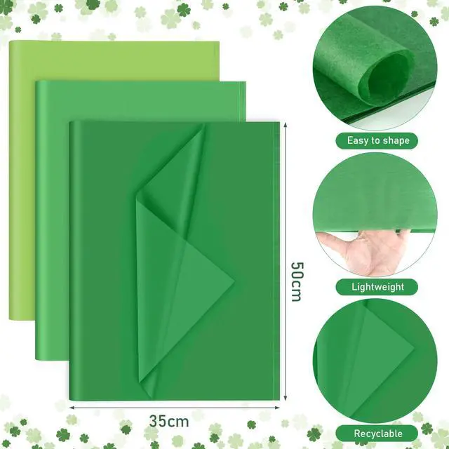 Alt view image 2 of 6 - 60 Sheets Green Tissue Paper for Gift Bags, Flower Wrapping Paper | 14" x 20", St Patrick's Day Birthday Wedding Christmas Party Gift Wrapping, Arts Crafts, Bouquet Packaging, Gift Bag Filling