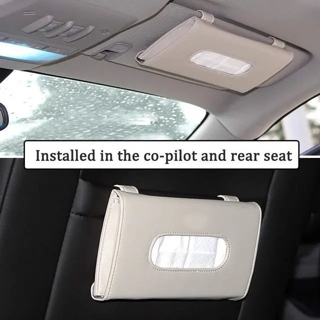 Alt view image 2 of 6 - Beige Car Tissue Holder for Sun Visor, Universal Fit All Vehicles | Hanging Tissue Box, Easy Refill, Includes Paper Napkins, Easy-Access, Universal Car Accessory for Men Women, Car Must Haves