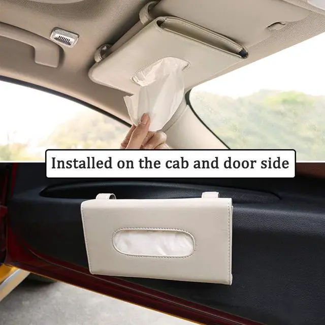 Alt view image 3 of 6 - Beige Car Tissue Holder for Sun Visor, Universal Fit All Vehicles | Hanging Tissue Box, Easy Refill, Includes Paper Napkins, Easy-Access, Universal Car Accessory for Men Women, Car Must Haves