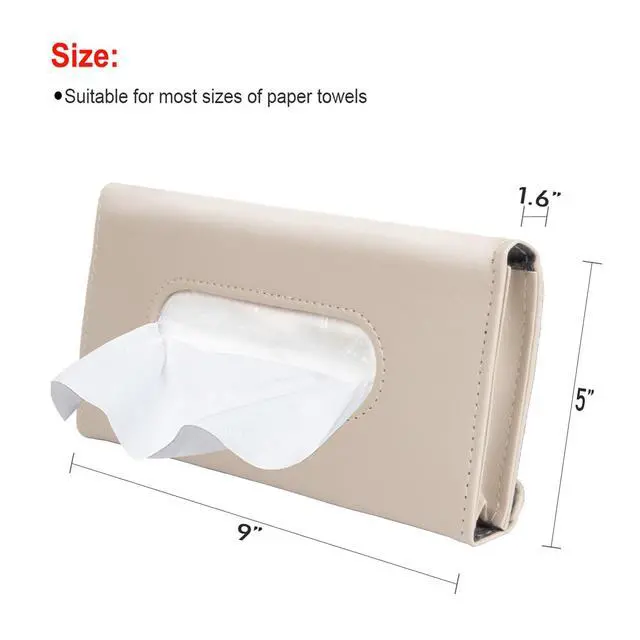 Alt view image 4 of 6 - Beige Car Tissue Holder for Sun Visor, Universal Fit All Vehicles | Hanging Tissue Box, Easy Refill, Includes Paper Napkins, Easy-Access, Universal Car Accessory for Men Women, Car Must Haves