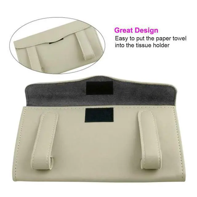 Alt view image 6 of 6 - Beige Car Tissue Holder for Sun Visor, Universal Fit All Vehicles | Hanging Tissue Box, Easy Refill, Includes Paper Napkins, Easy-Access, Universal Car Accessory for Men Women, Car Must Haves