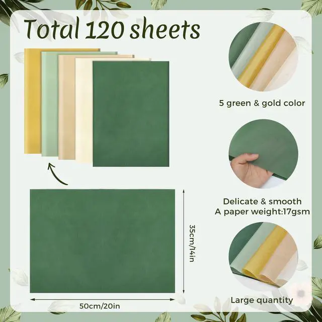 Alt view image 2 of 7 - 120 Sheets Sage Green Tissue Paper for Gift Bags 20 x 14 Inch | Gift Tissue Paper Bulk for Wrapping Art Crafts Wedding Neutral Baby Shower Birthday Decorations, 5 Designs