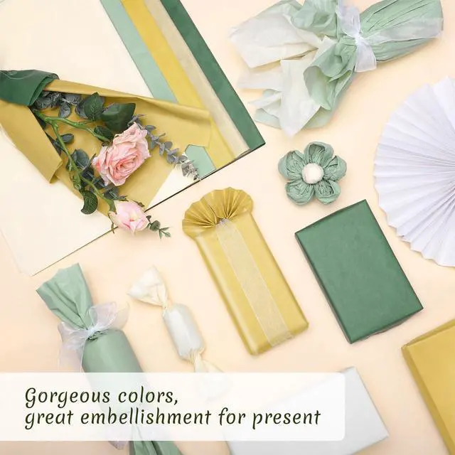 Alt view image 3 of 7 - 120 Sheets Sage Green Tissue Paper for Gift Bags 20 x 14 Inch | Gift Tissue Paper Bulk for Wrapping Art Crafts Wedding Neutral Baby Shower Birthday Decorations, 5 Designs