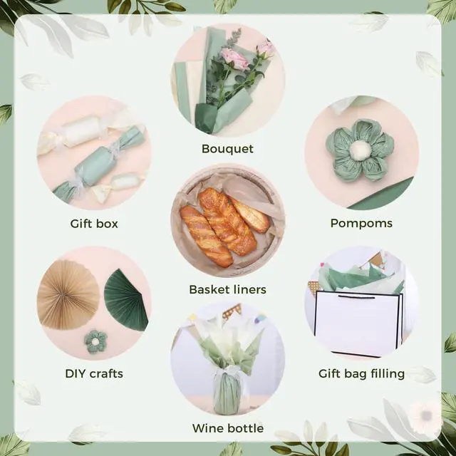 Alt view image 4 of 7 - 120 Sheets Sage Green Tissue Paper for Gift Bags 20 x 14 Inch | Gift Tissue Paper Bulk for Wrapping Art Crafts Wedding Neutral Baby Shower Birthday Decorations, 5 Designs