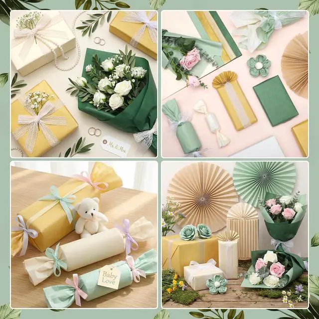 Alt view image 5 of 7 - 120 Sheets Sage Green Tissue Paper for Gift Bags 20 x 14 Inch | Gift Tissue Paper Bulk for Wrapping Art Crafts Wedding Neutral Baby Shower Birthday Decorations, 5 Designs