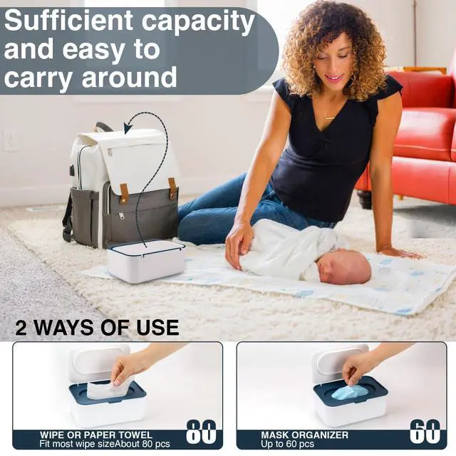 Alt view image 6 of 7 - Baby Wipes Dispenser, Wipe Holder for Baby & Adult,Wet Tissue Fresh, Non-Slip Wipes Case,Easy Open & Close Flushable Wipe Container with Sealing Design Lid