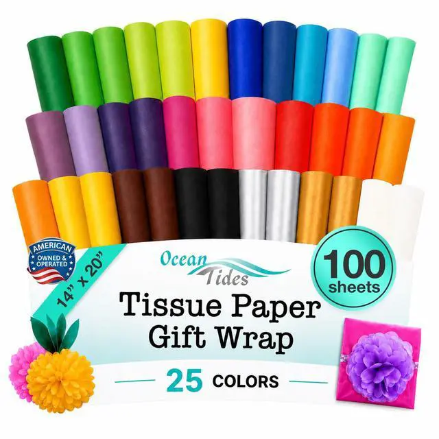 Main image of Tissue Paper for Gift Bags Bulk - 100 Assorted Color Wrapping Sheets 14x20 | Birthday, Wedding & Party Decor, Flower Bouquets, Christmas & Holiday, Crafts, Decoupage, Packaging Fill, Variety Pack