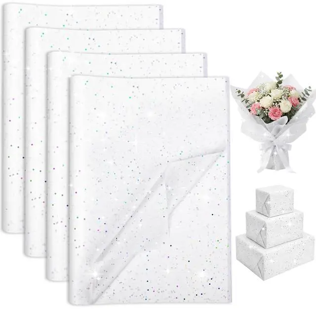 Main image of 135 Sheets White Tissue Paper for Gift Bags 20 x 14 Inch | Glitter Tissue Paper for Birthday Baby Shower Wedding Decor First Day of School Art DIY Crafts