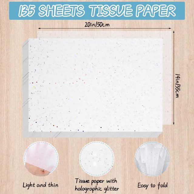 Alt view image 2 of 6 - 135 Sheets White Tissue Paper for Gift Bags 20 x 14 Inch | Glitter Tissue Paper for Birthday Baby Shower Wedding Decor First Day of School Art DIY Crafts
