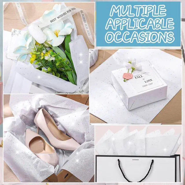 Alt view image 4 of 6 - 135 Sheets White Tissue Paper for Gift Bags 20 x 14 Inch | Glitter Tissue Paper for Birthday Baby Shower Wedding Decor First Day of School Art DIY Crafts