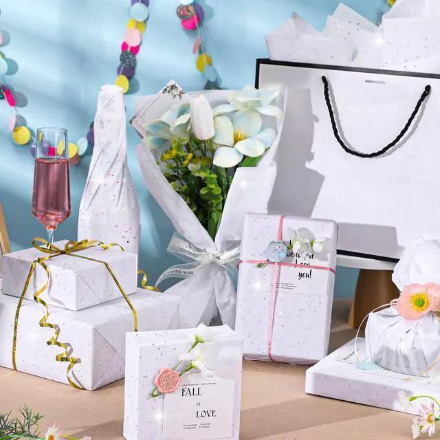 Alt view image 6 of 6 - 135 Sheets White Tissue Paper for Gift Bags 20 x 14 Inch | Glitter Tissue Paper for Birthday Baby Shower Wedding Decor First Day of School Art DIY Crafts