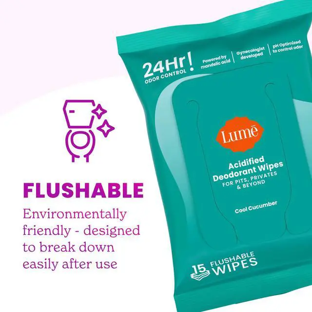 Alt view image 7 of 7 - Acidified Deodorant Wipes - 24 Hour Odor Control - Aluminum Free, Baking Soda Free, Skin Loving - Flushable - 15 Count (Cool Cucumber)