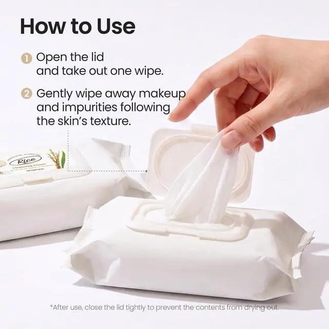 Alt view image 7 of 7 - Rice Cleansing Wipes - Daily Hypoallergenic Rice Nourishing Makeup Remover Tissue Wipe - Facial Skin Clear & Refreshed - Korean Beauty Face Wipes for Women - Travel Makeup Wipes (80 Sheets)