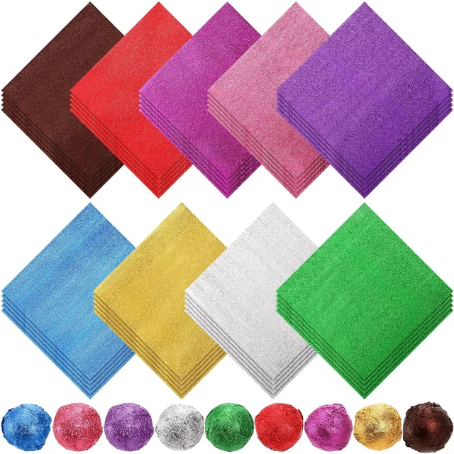 Main image of 900 PCS Chocolate Candy Wrappers, 4x4 inches Foil Candy Wrappers for Caramels, 9 Colors Textured Square DIY Candies Packaging for Christmas, Easter, Thanksgiving, Party