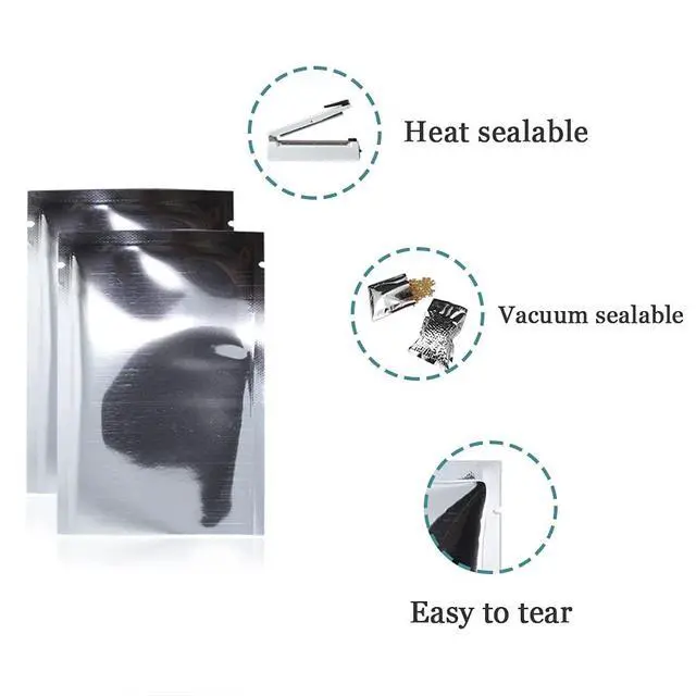 Alt view image 2 of 5 - 100 Pack Silver Foil Pouch Open Top Heat Seal Mylar Bags 3.1x4.7 inch | (Usable Size 2.8x4.3 inch) Bulk Aluminum Foil Food Storage Bags for Coffee Powder Sample Candy Packing Vacuum Seal for Travel