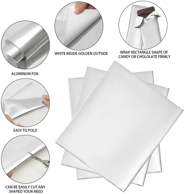 Alt view image 3 of 5 - 100Pcs Chocolate Candy Wrappers Aluminum Foil Candy Bar Wrappers with Thick Paper Backing Candy Wrapping Packing for Christmas Wedding Birthday Homemade Sweets 7.5 x 6.3 Inch(Silver)